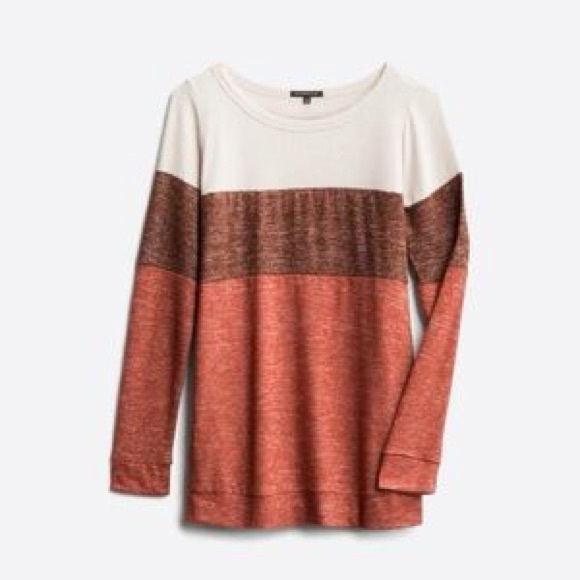 Pink Clover Sweaters - Pink Clover Colorblock Long Sleeve Knit Top | Neutral Rust Brown | Large Petite
